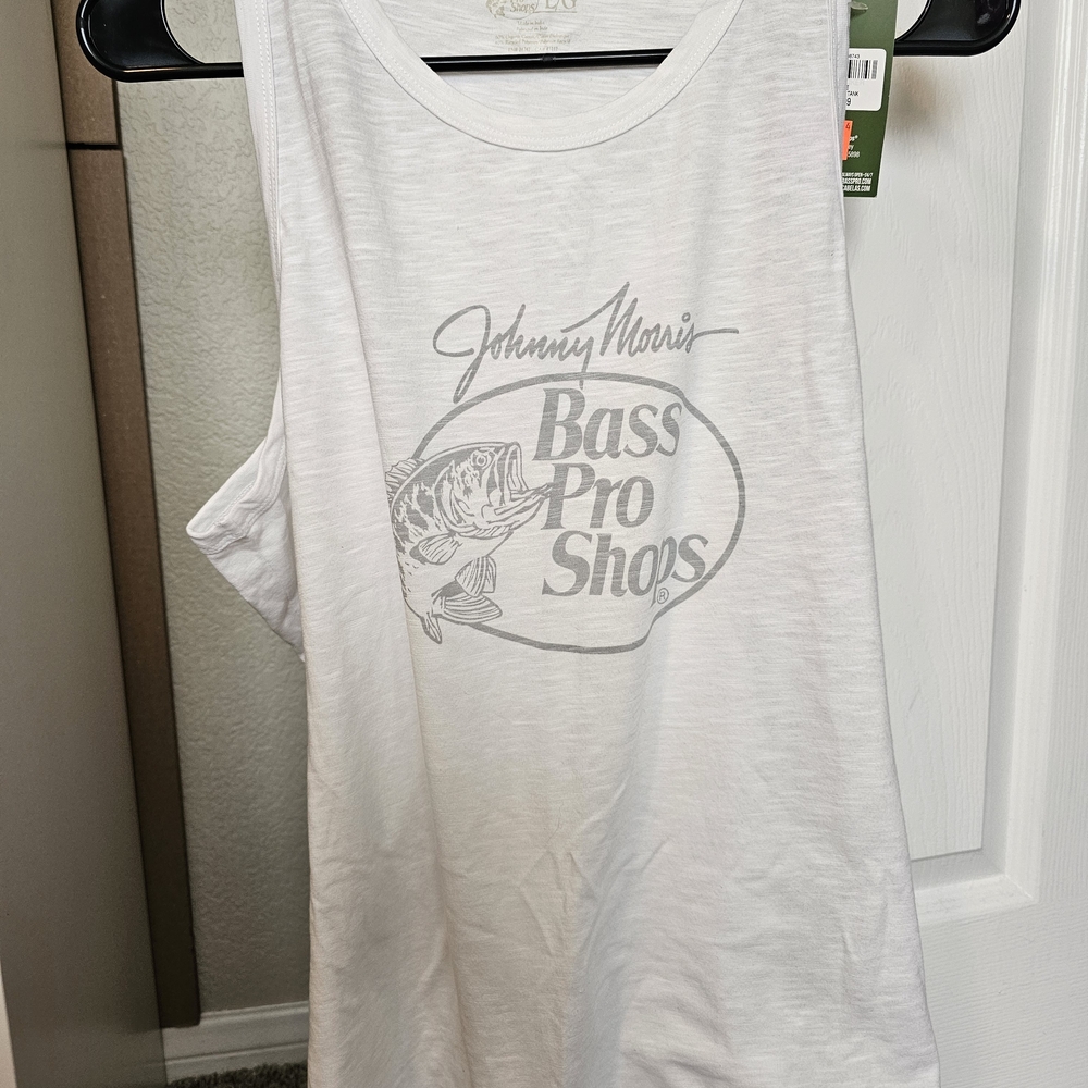 Bass Pro Shops White Gray Logo Racerback Womens Tank Top LRG